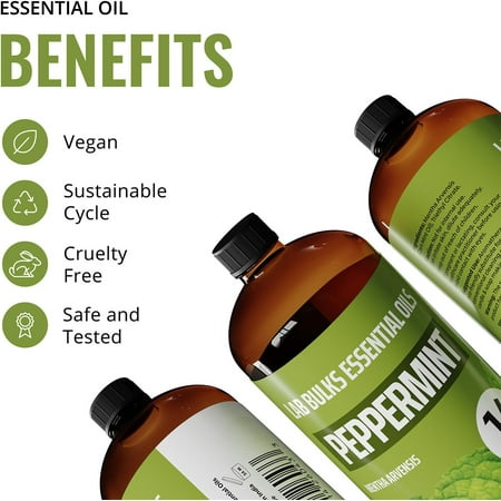 LAB BULKS ESSENTIAL OIL Lab Bulks Peppermint Essential Oil 16 oz Bottle, for Diffusers, Home Care, Candles, Cleaning, Spray 1 Pack