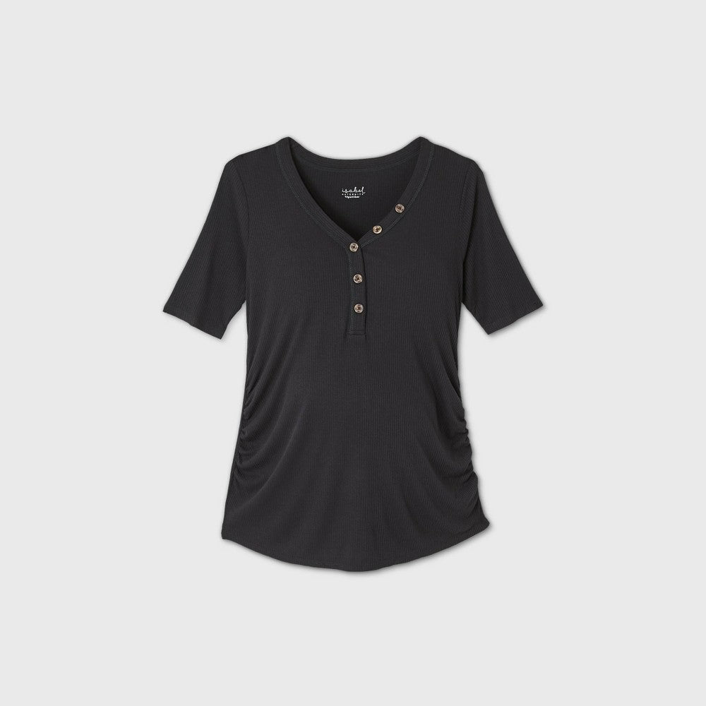 Elbow Sleeve V-Neck Henley Maternity Top - Iabel Maternity by Ingrid & Iabel™