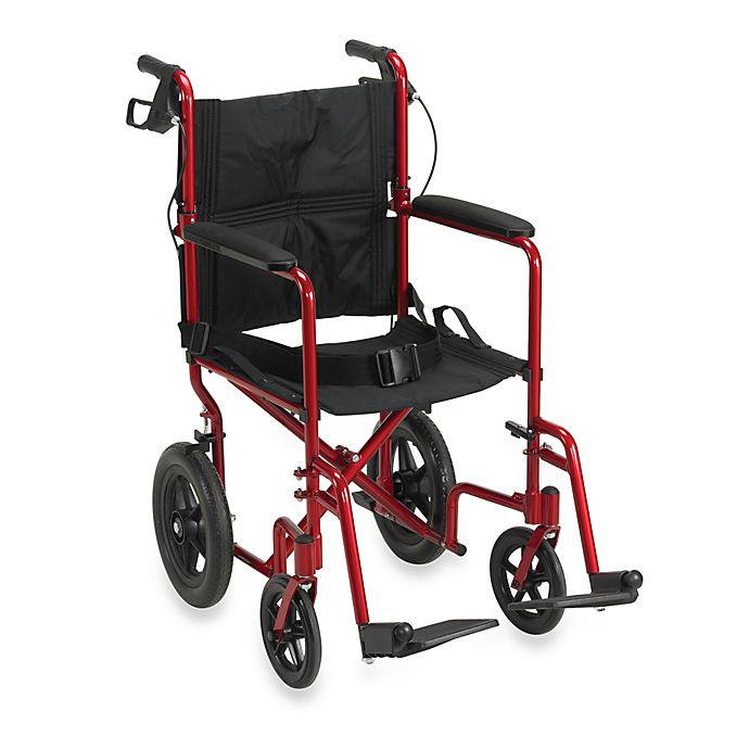 Drive Medical Lightweight Expedition Transport Wheelchair with Hand Brakes in Red
