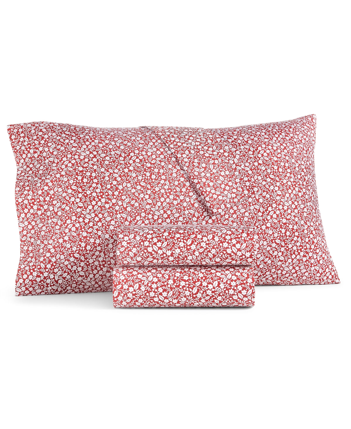 Charter Club Damask Designs Holiday Cotton 4-Pc. Sheet Set, Full, Created for Macy's - Red Floral