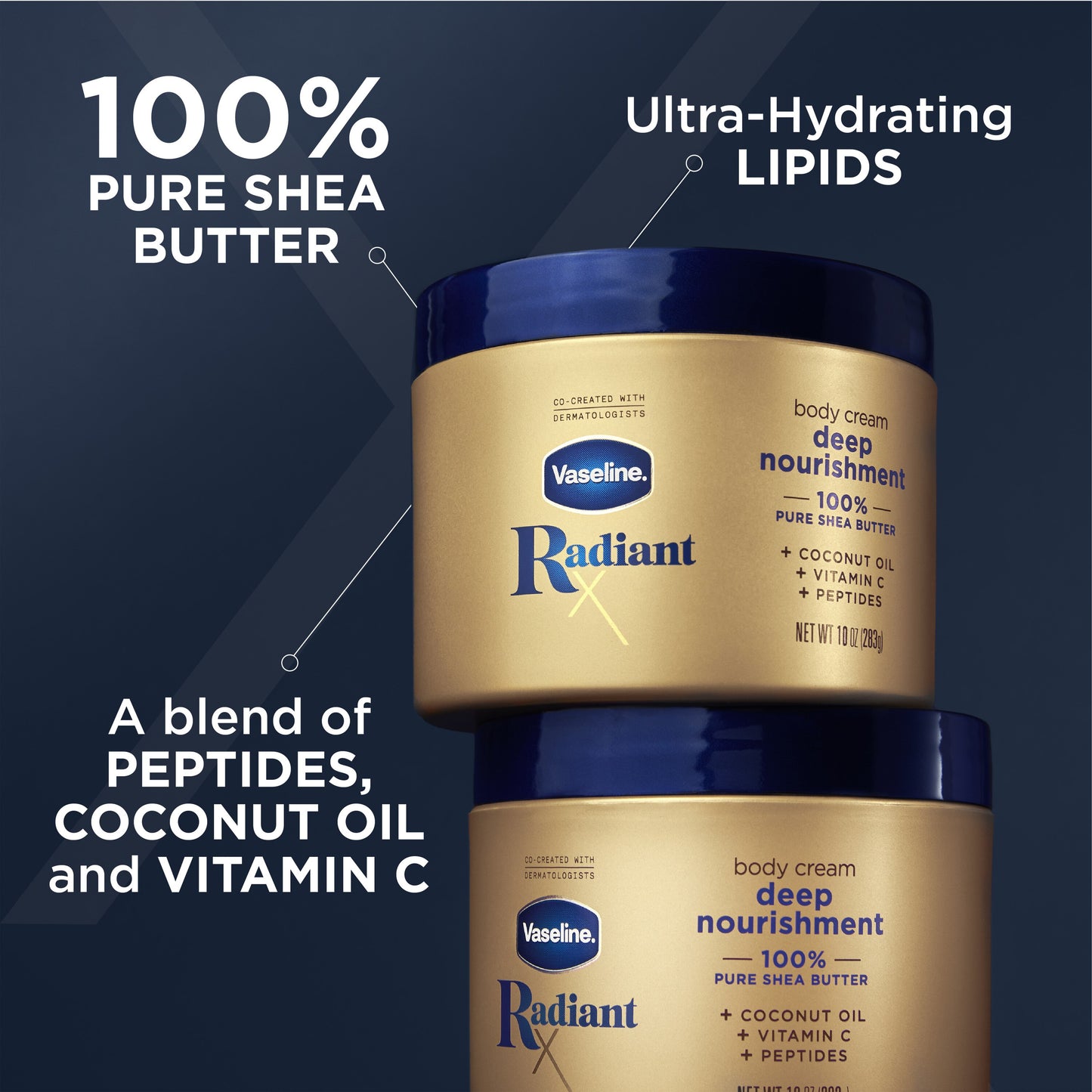 Vaseline Radiant X Deep Nourishment Body Cream, 10 OZ