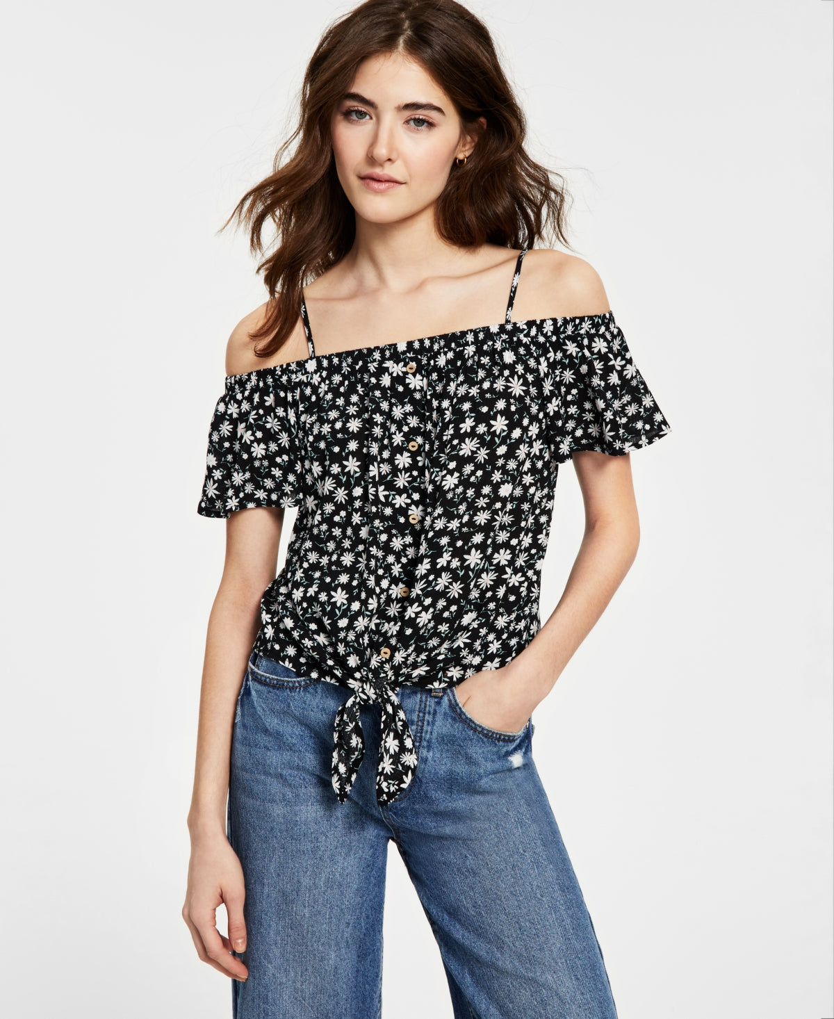 Hippie Rose Juniors' Floral-Print Off-the-Shoulder Top