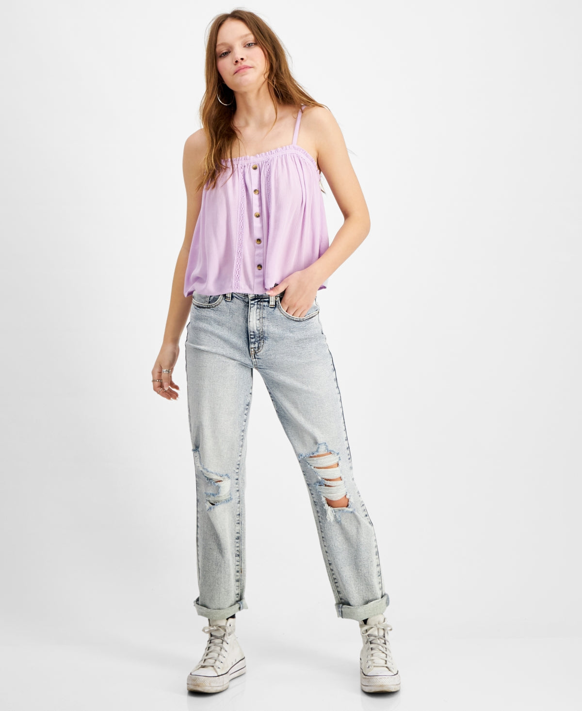 Hippie Rose Juniors' Lace-Trimmed Top