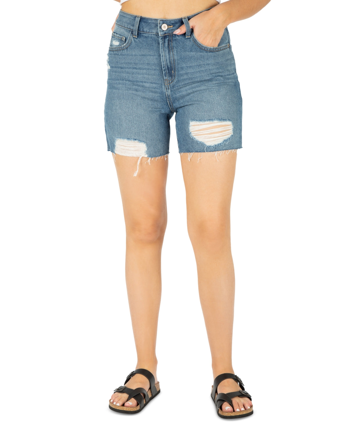 Rewash Juniors 5 in. Shredded Hi-Rise Boyfriend Short