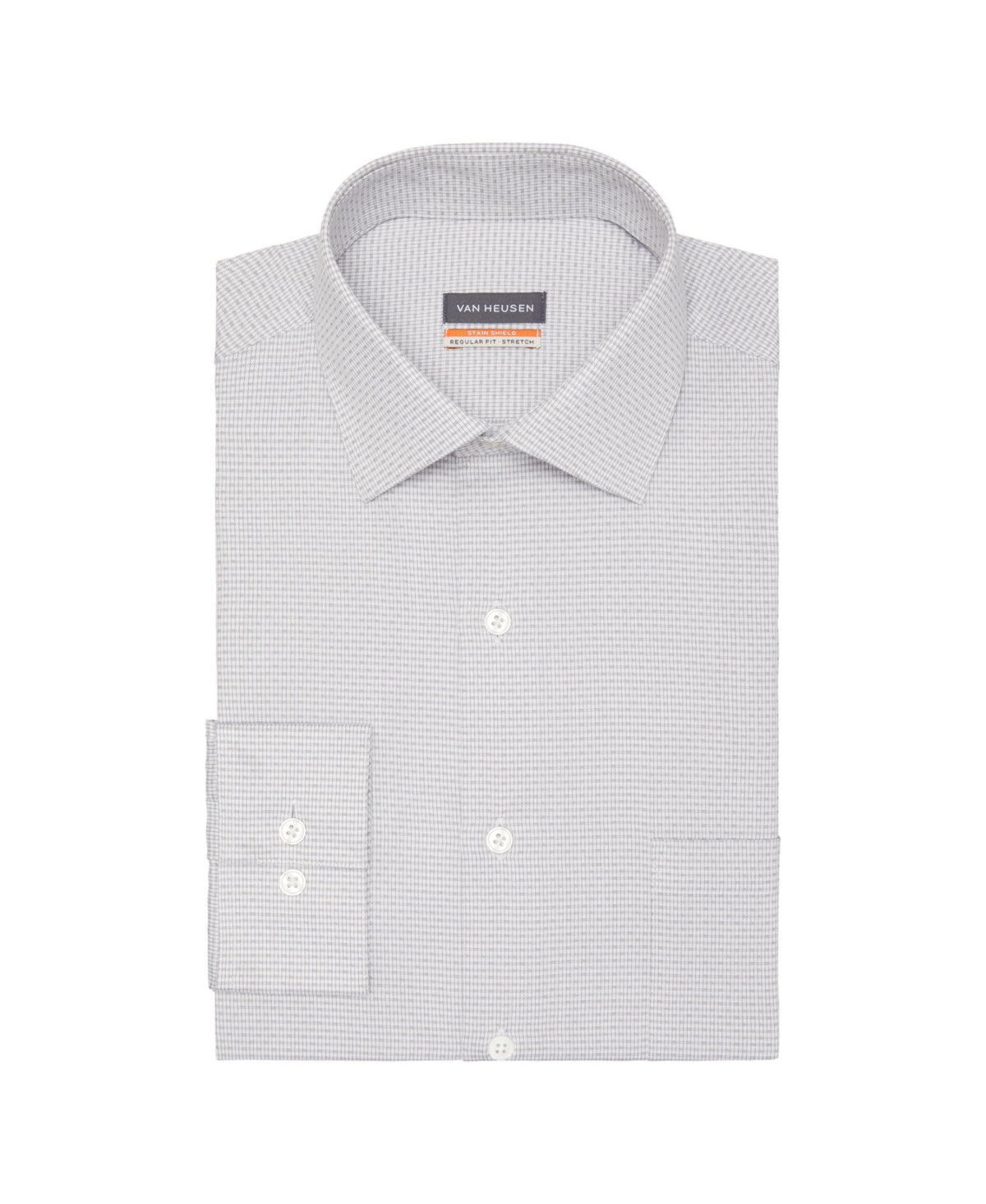 Van Heusen Stain Shield Mens Spread Collar Long Sleeve Stretch Fabric Wrinkle Free Dress Shirt, 16-16.5 32-33, Gray