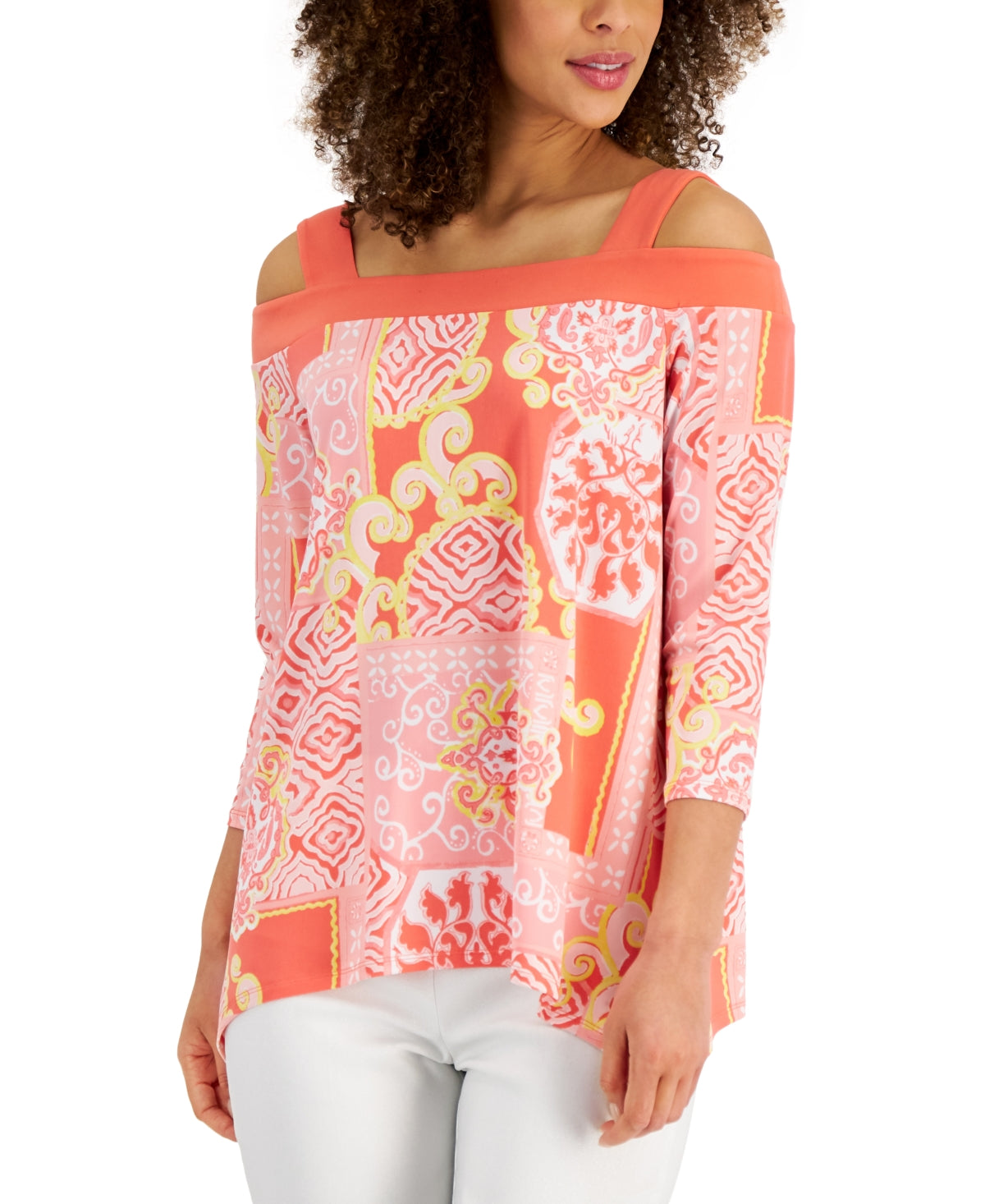 Jm Collection Women's Printed Cold-Shoulder Top, Created for Macy's - Starfish Combo