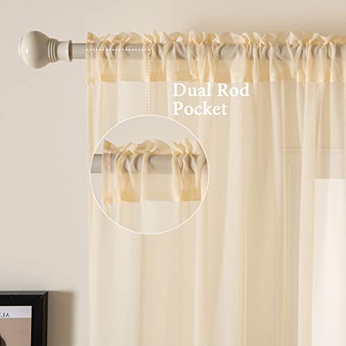 MIULEE 2 Panels Solid Color Sheer Window Curtains Elegant Window Voile Panels/Drapes/Treatment for Bedroom Living Room (54 X 102 Inches Cream Beige)