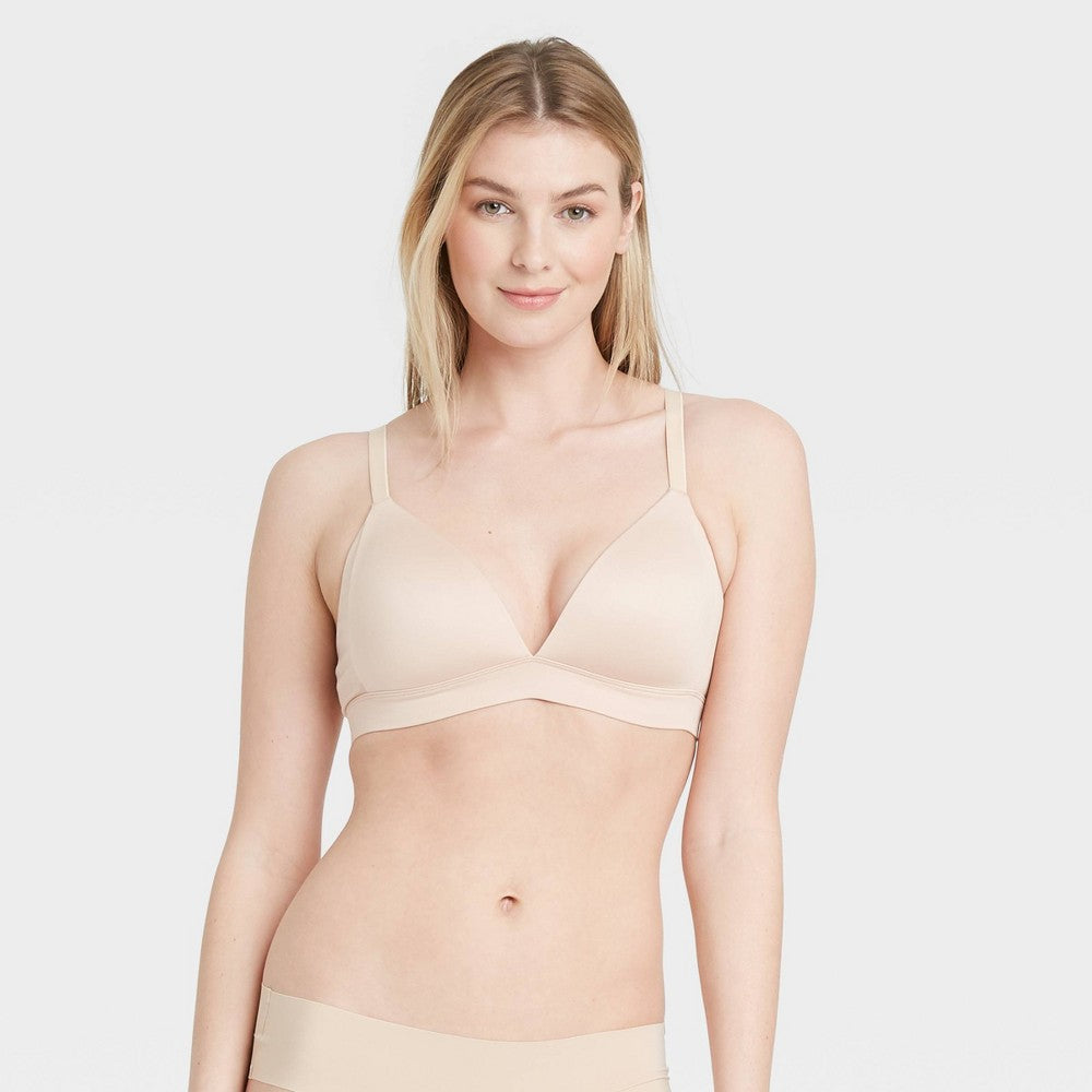 Women's Lightly Lined Wirefree Lounge Bra - Auden™ Pearl Tan 32A: Recycled Polyester, Adjustable Strap