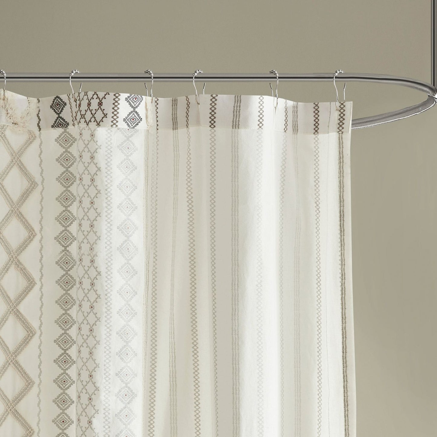 INK+IVY Imani Cotton Printed Tufted Chenille Stripe Shower Curtain