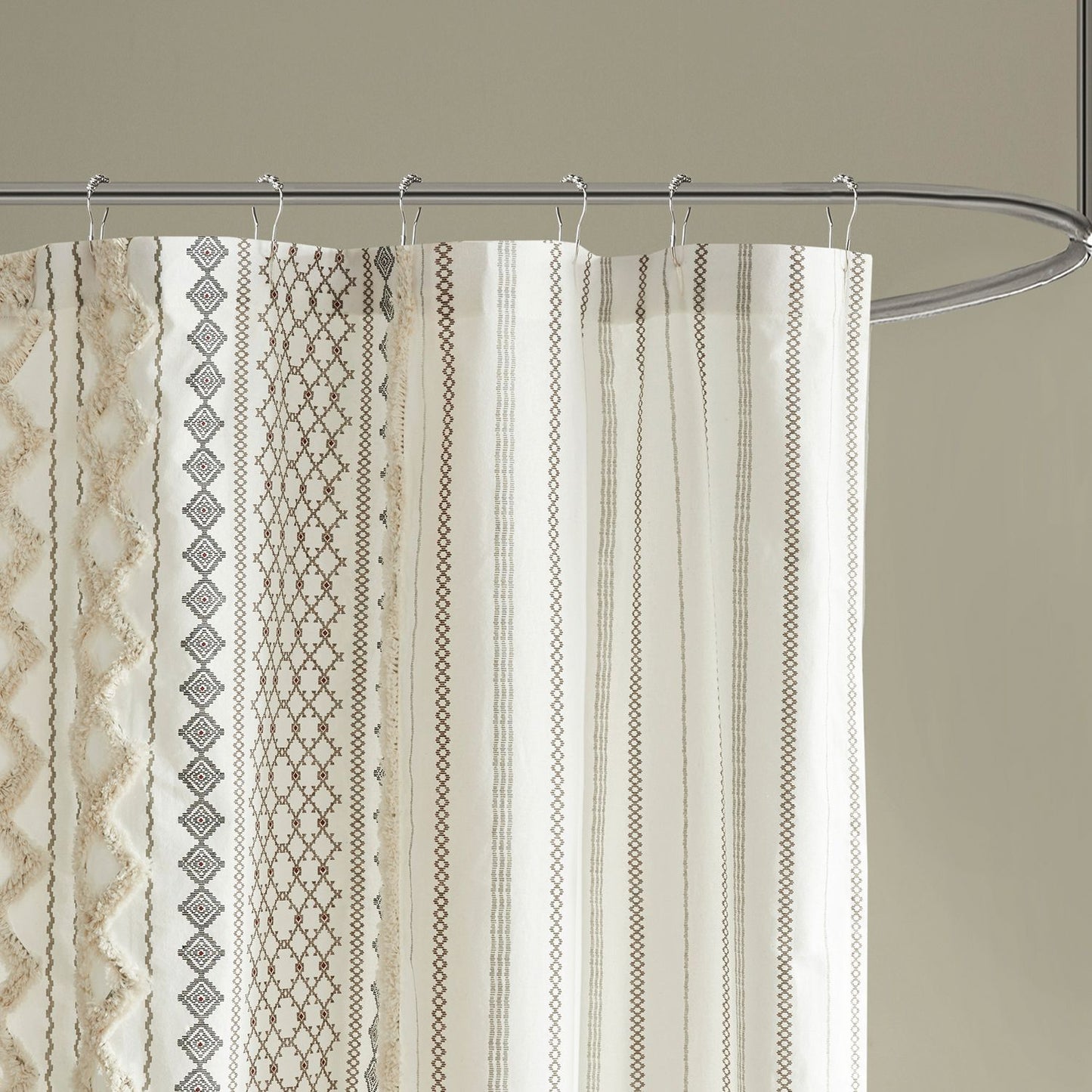 INK+IVY Imani Cotton Printed Tufted Chenille Stripe Shower Curtain