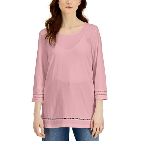 Karen Scott Womens Lattice Trim Top Boca Blush M