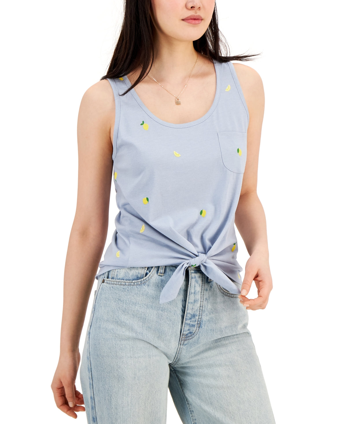 Rebellious One Juniors' Lemon-Graphic-Print Tie-Hem Tank Top