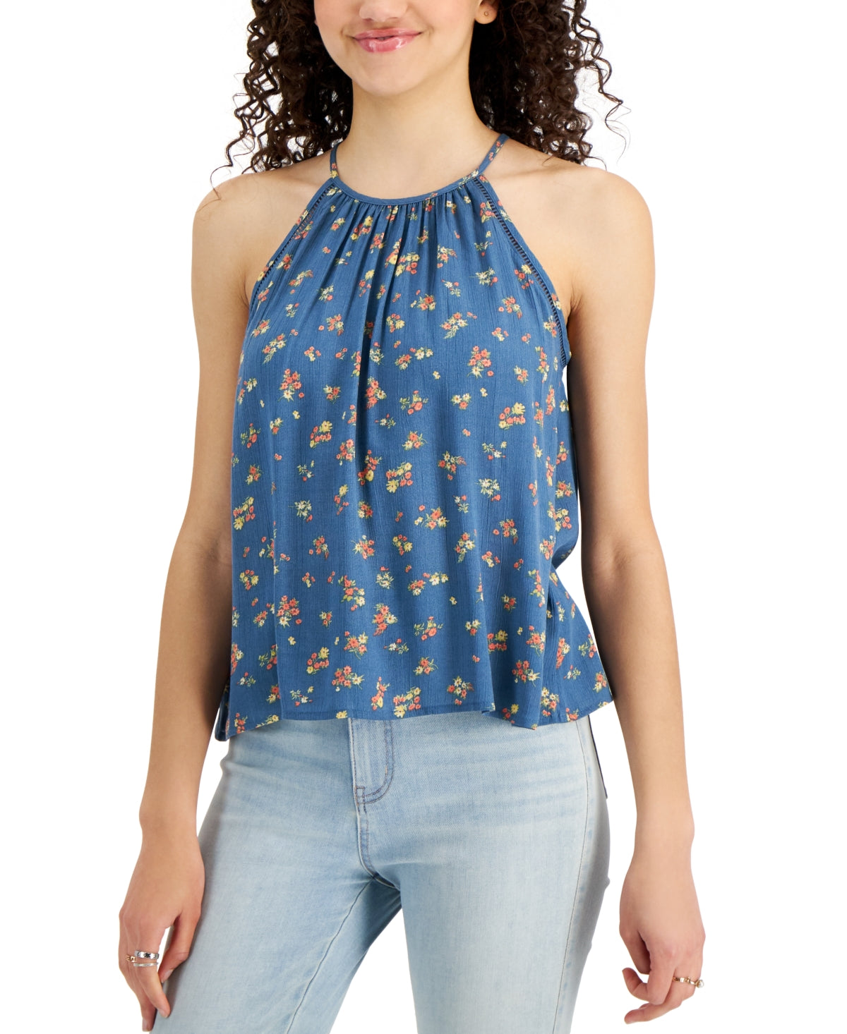 Hippie Rose Juniors' Sleeveless Top - Teal Floral
