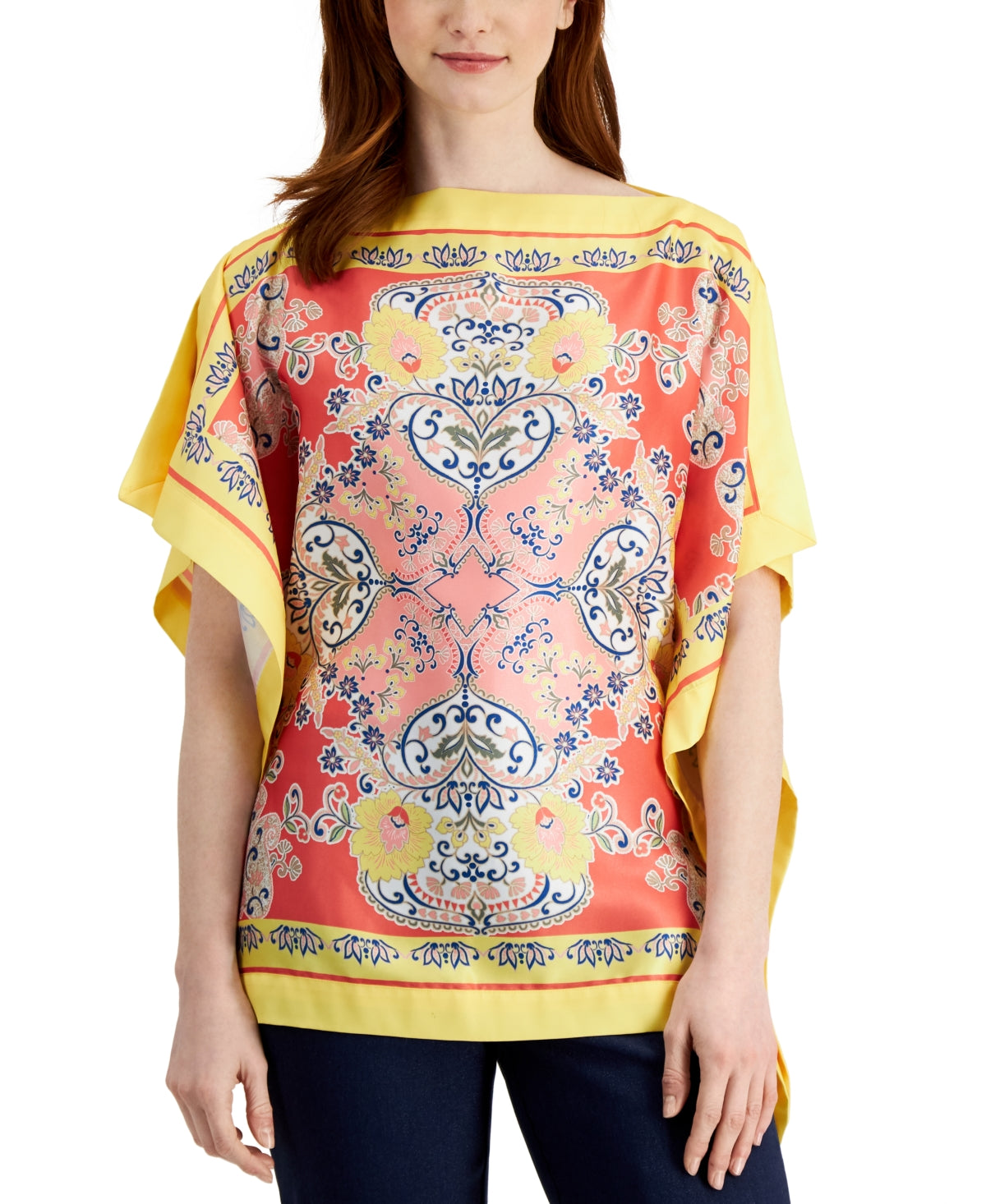 Jm Collection Women's Printed Poncho Top, Created for Macy's
