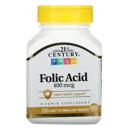 21st Century Folic Acid, 400 mcg, 250 Easy to Swallow Tablets