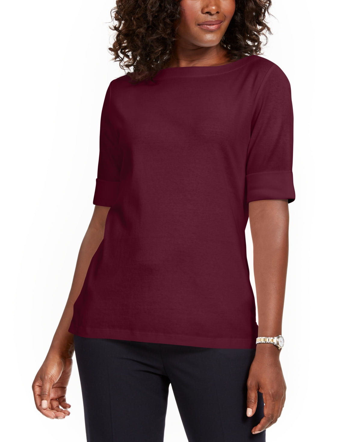 Karen Scott Cotton Boat-Neck Top, Created for Macy's - Malbec