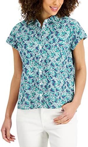 Style & Co. Womens Spring Escape Printed Cotton Button Front Top