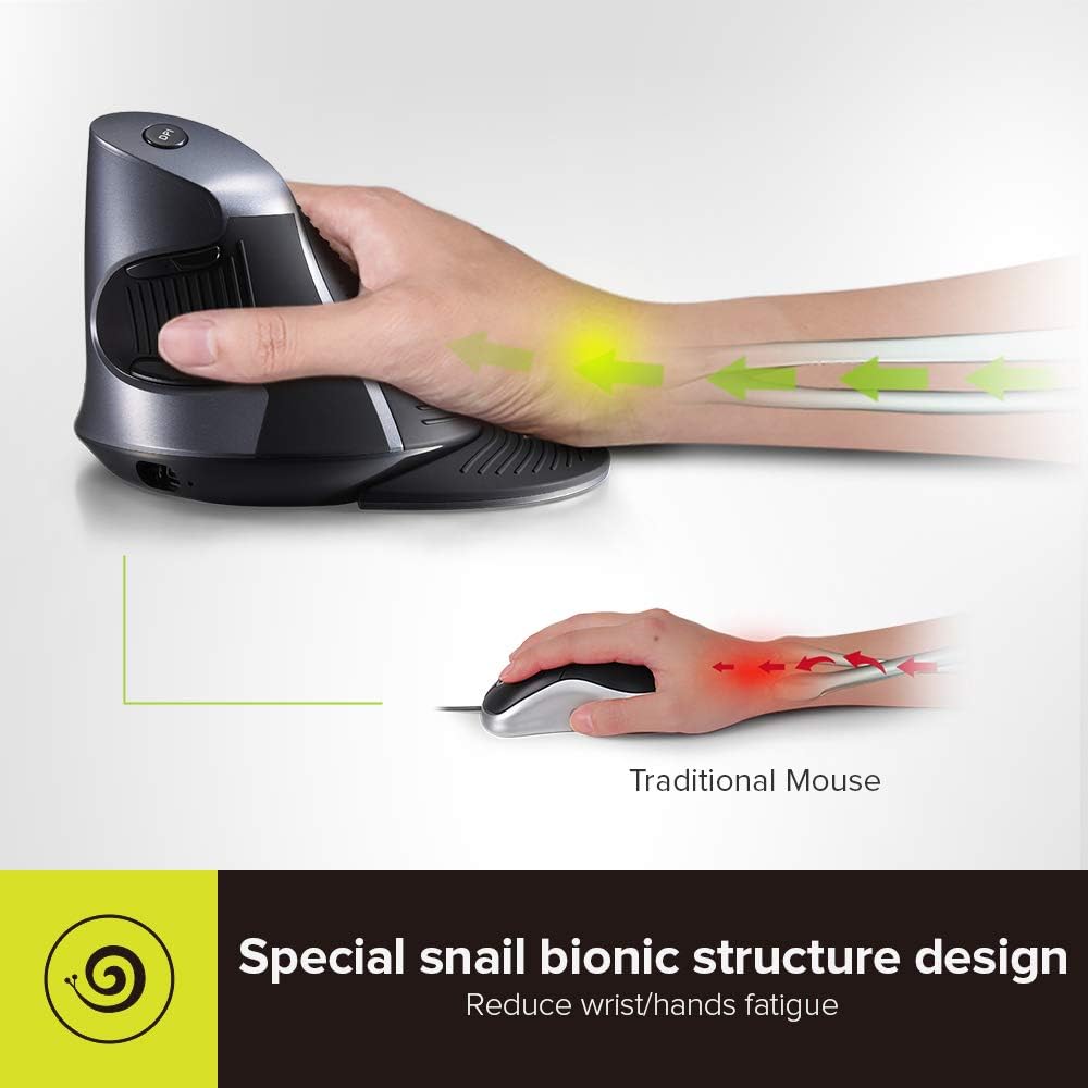 DeLUX Rechargeable Ergonomic Wireless Mouse Silent, 1600DPI, Reduce Hand and Wrist Pain, Vertical Mouse with USB Receiver and BT 5.0, 6 Buttons and Removable Palm Rest (M618G DB-Black)