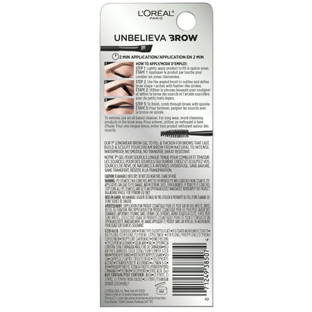 L'Oreal Paris Unbelieva-Brow Longwear Waterproof Tinted Brow Gel, Black