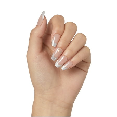 imPRESS Premium Press-On Nails, No Glue Needed, Silver French Tip, Medium Coffin, 33 Ct.