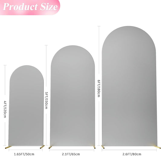 Wokceer Wedding Arch Cover Set of 3 Spandex Fitted Wedding Arch Stand Covers for Round Top Chiara Arch Backdrop Stands Cover for Birthday Party Ceremony Banquet Decoration 4ft,5ft,6ft Silver