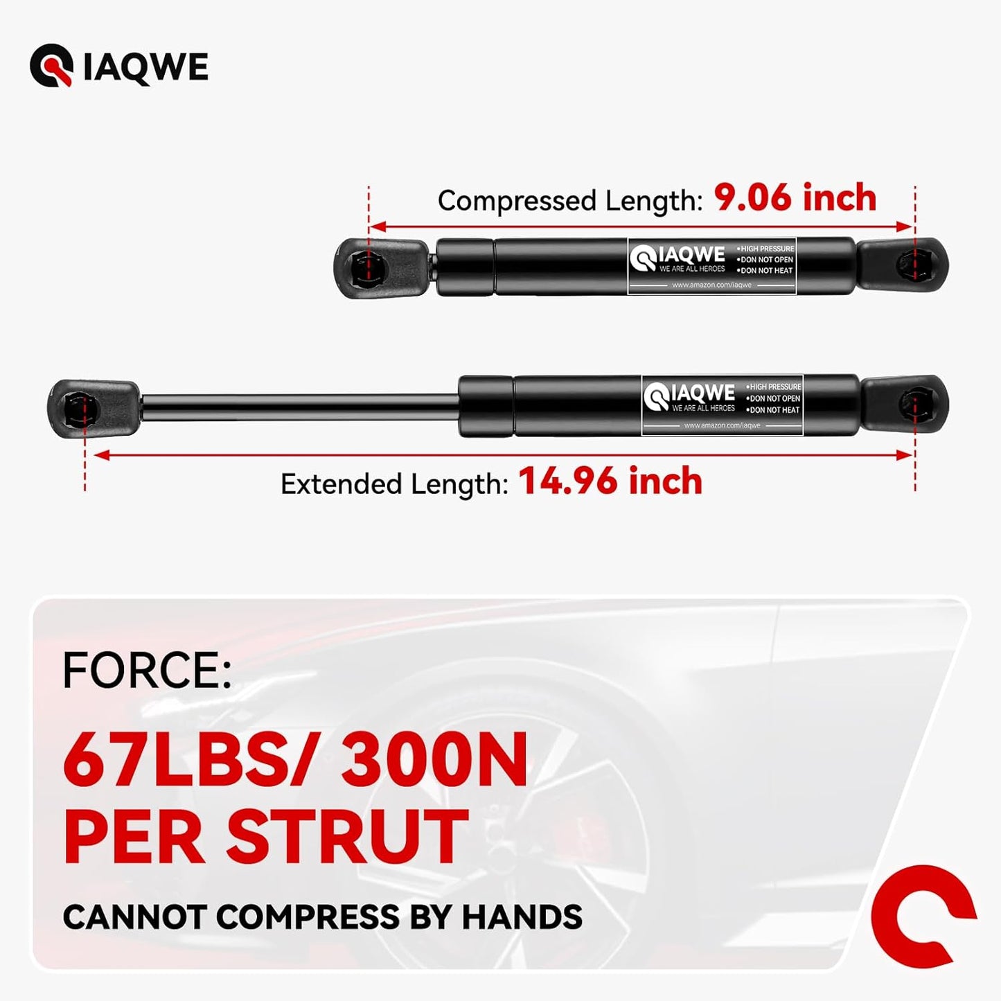 15Inch 67Lb/300N Gas Strut Shock Spring Lift Support for are Leer Snugtop Truck Camper Shell Rear Topper Window TV RV Cabinet Door Toy Truck Box Toolbox Trap Door Lid Floor Hatch 2PCS