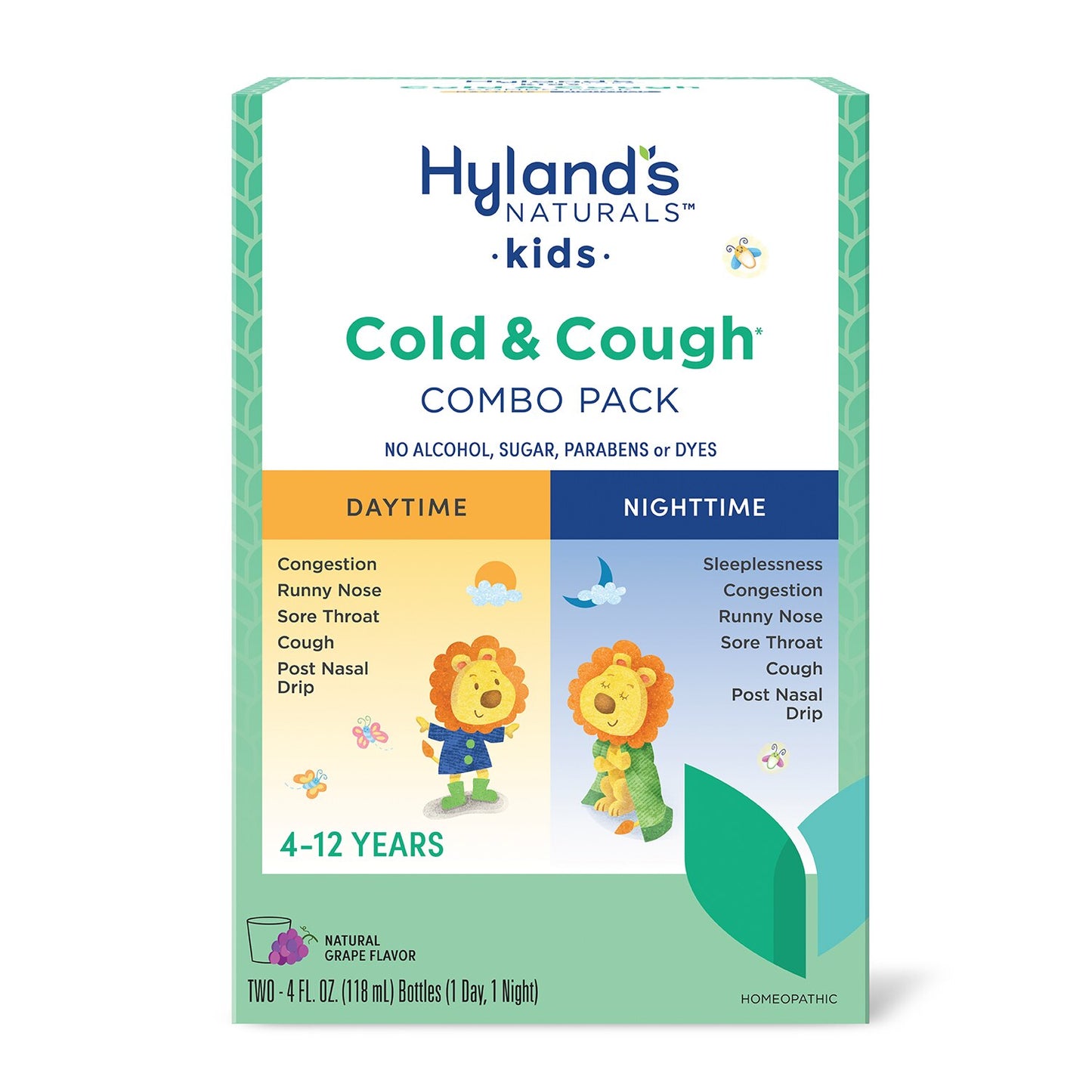 Hyland S Naturals Kids Cold & Cough Day & Night Combo Pack Grape Cold Medicine for Ages 4+ Syrup Cough Medicine for Kids Nasal Decongestant Aller