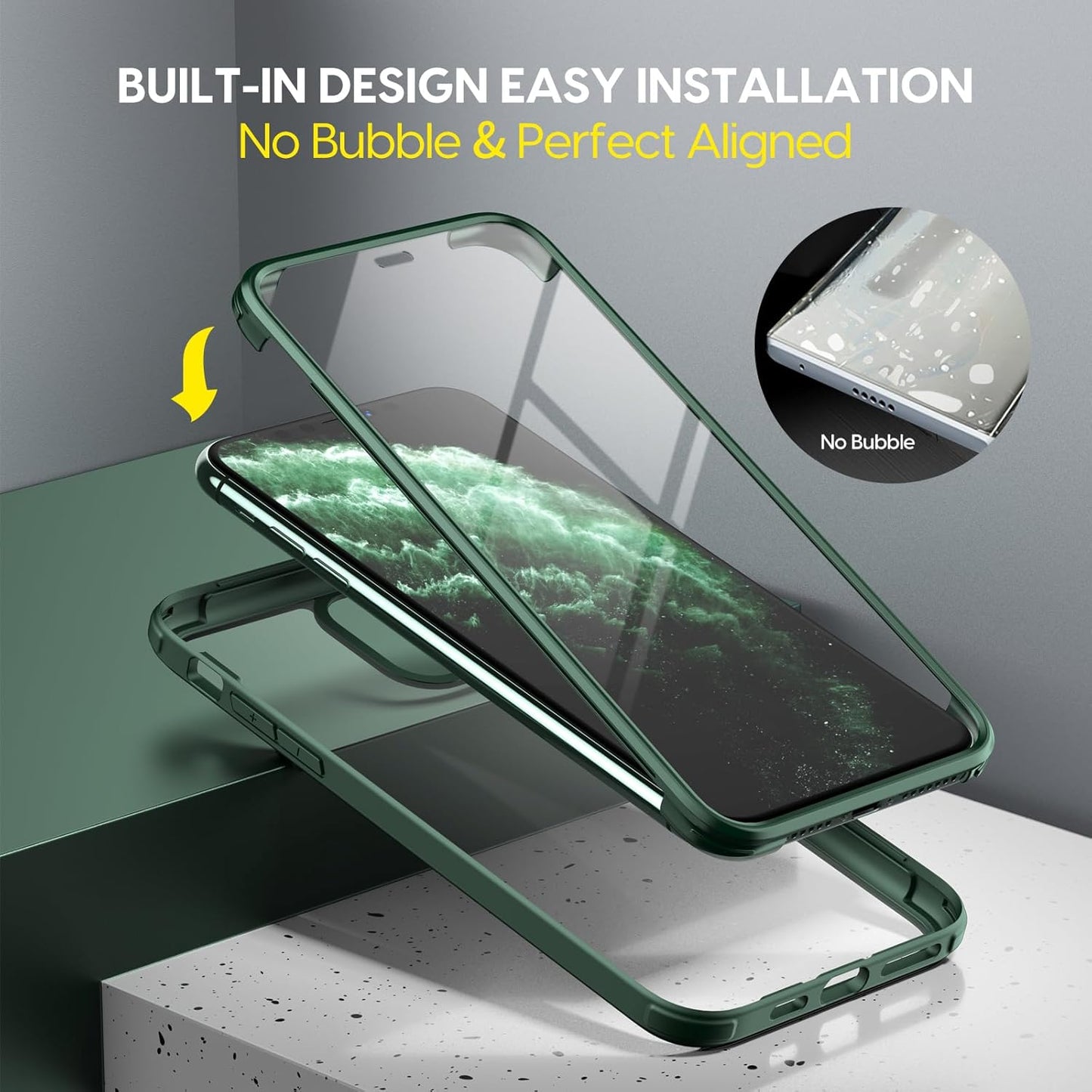 MEKKUXIN Designed for iPhone 11 Pro Max Case 6.5 Inch, Full Body Rugged Case with Built-in 9H Tempered Glass Screen Protector for iPhone 11 Pro Max, Midnight Green