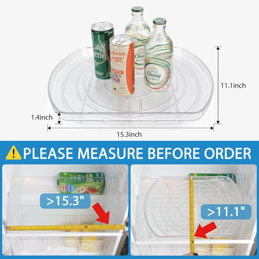 FIRJOY Lazy Susan Turntable for Refrigerator, Square Turntable Organizer for Fridge Cabinet, Pantry, Countertop (15.3" x 11.1" Rectangle 1 Pack - Clear)