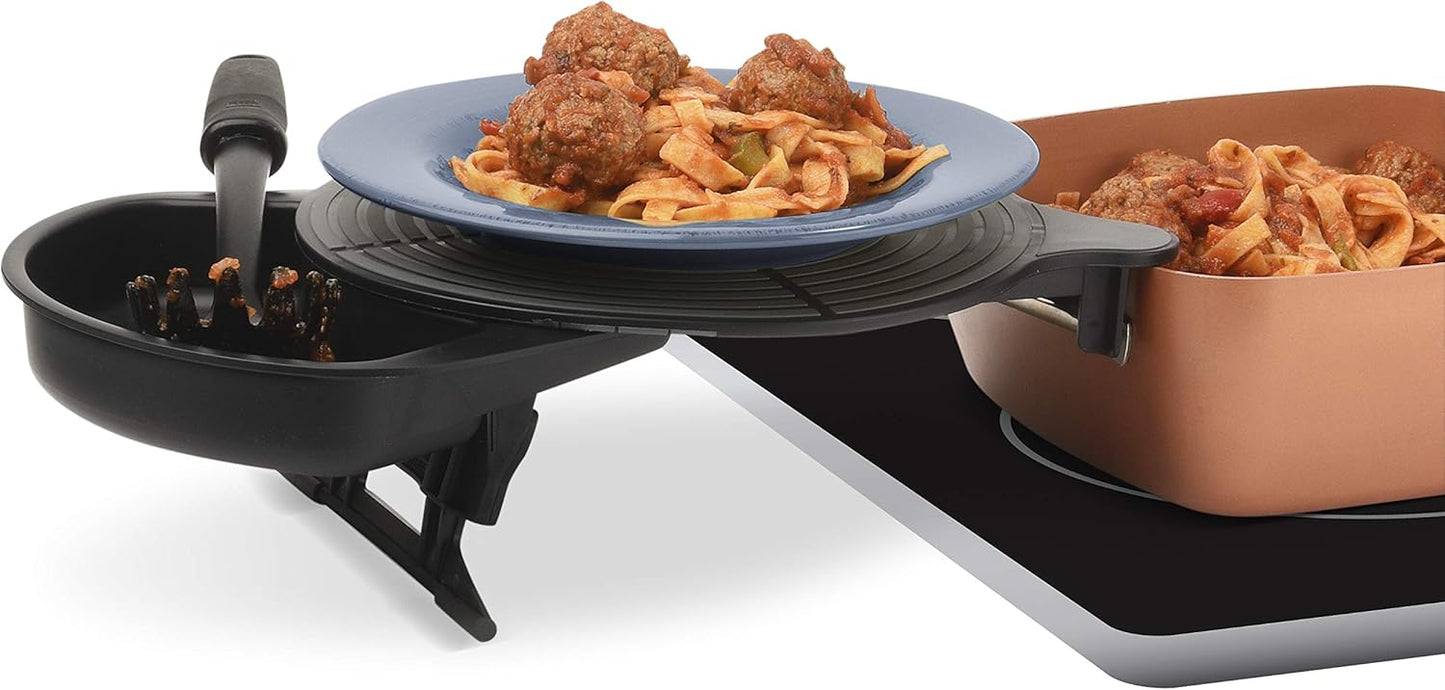 Set N Serve Kitchen Caddie, Adjustable Plate Holder with Detachable Spoon Rest (Standard Size)