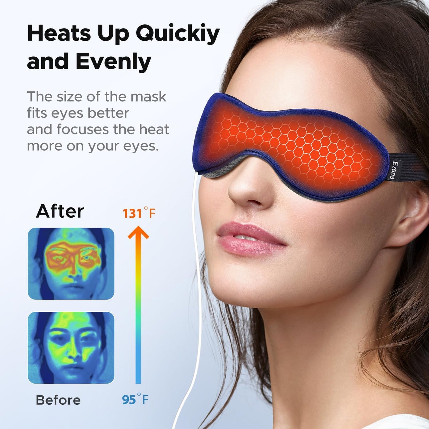 Ezona Heated Eye Mask, Warm Eye Compress Mask for Dry Eyes, USB Electric Eye Heating Pad with Temperature & Timer Control, Dry Eye Mask for Dry Eyes, Blepharitis, Sinus Migraine (Indigo)