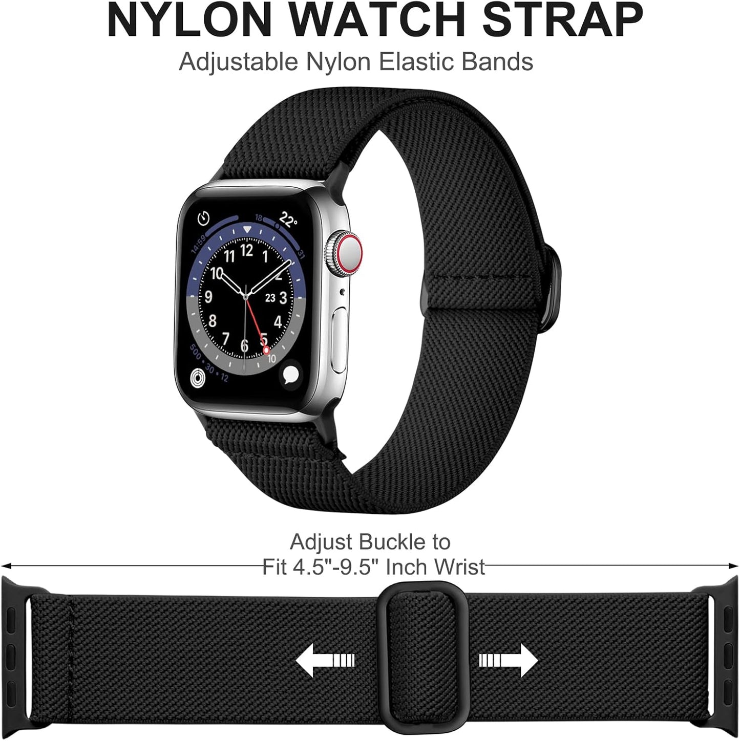 Adorve 5 Pack Stretchy Solo Loop Bands Compatible with Apple Watch Band 38mm 40mm 42mm 44mm 41mm 45mm for Women Men, Soft Nylon Elastic Braided Replacement Straps for iWatch SE Series 7/6/5/4/3/2/1