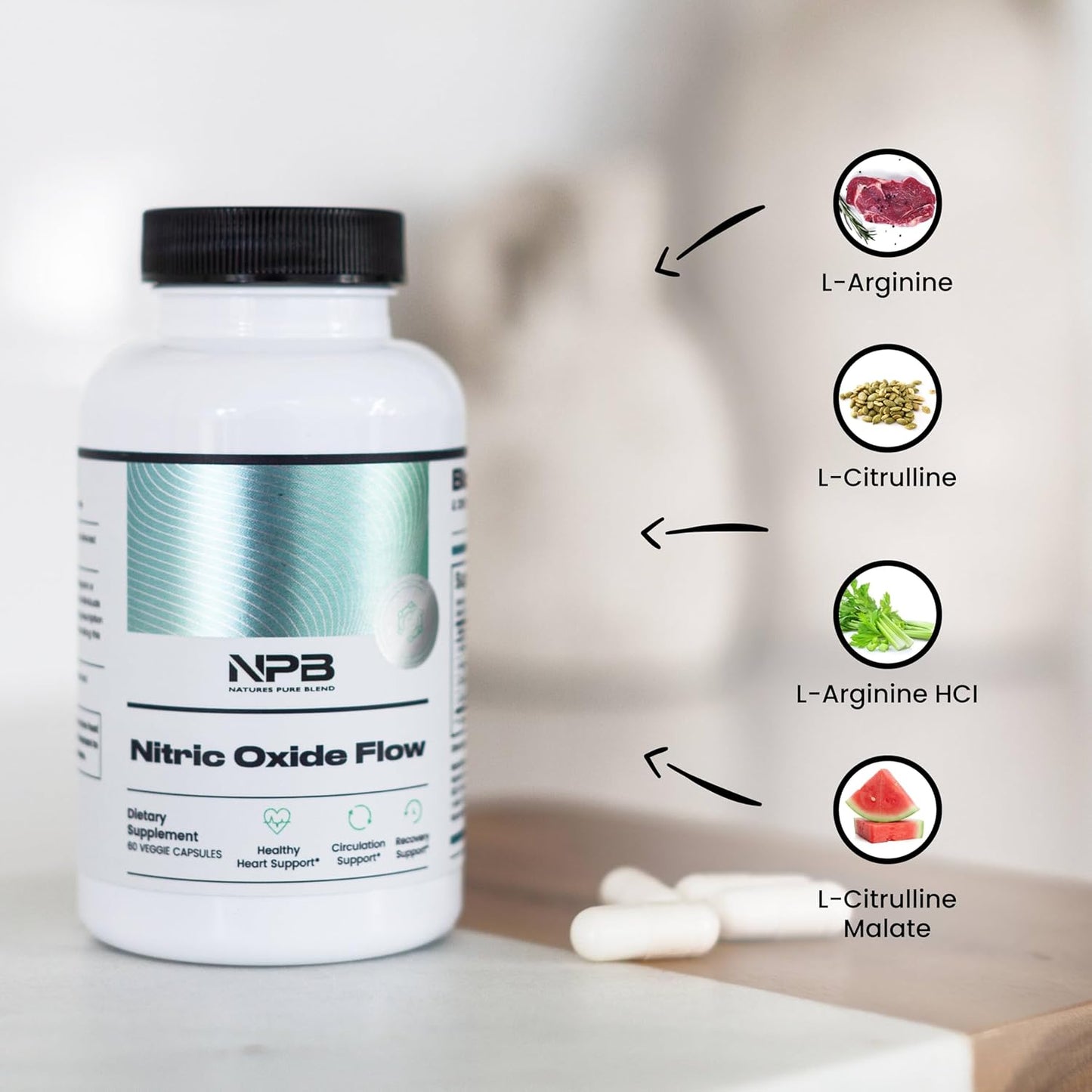 Nature's Pure Blend Nitric Oxide Supplement L-Arginine - Blood Pressure Support Capsule - 1500MG - Nitric Oxide Booster - Amino Energy - Preworkout for Men, Muscle Growth