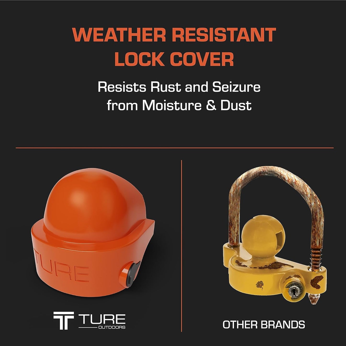 TURE Heavy Duty 2” Trailer Coupler Lock | Tamper Resistant | Hi-Visibility Orange Color (Fits on Select 1-7/8 inch or 2 inch Ball Couplers Only)