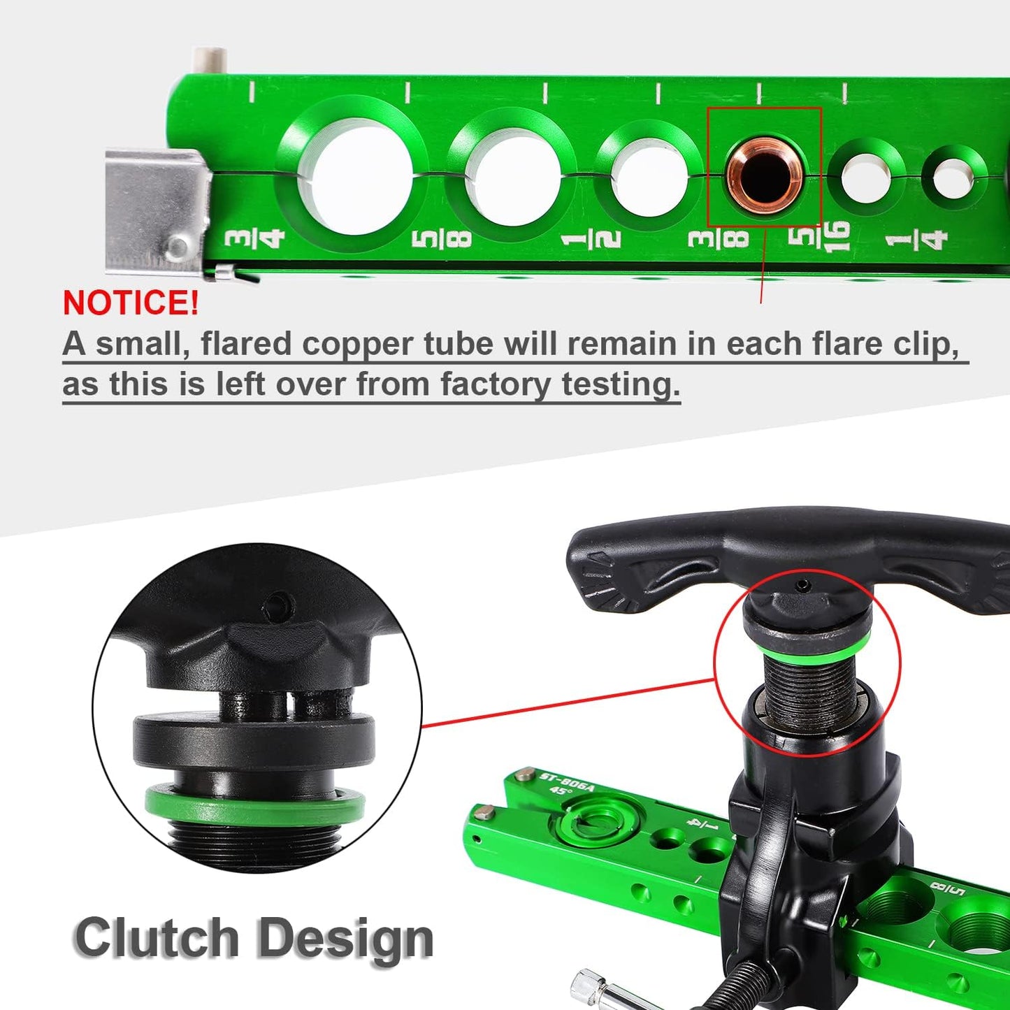 Bonvoisin Flaring Tool 1/4”-3/4” HVAC Single Flare Tool 45° Eccentric Tube Flaring Tool with Clutch Limit Piece for Copper Aluminum Tubing (one piece)