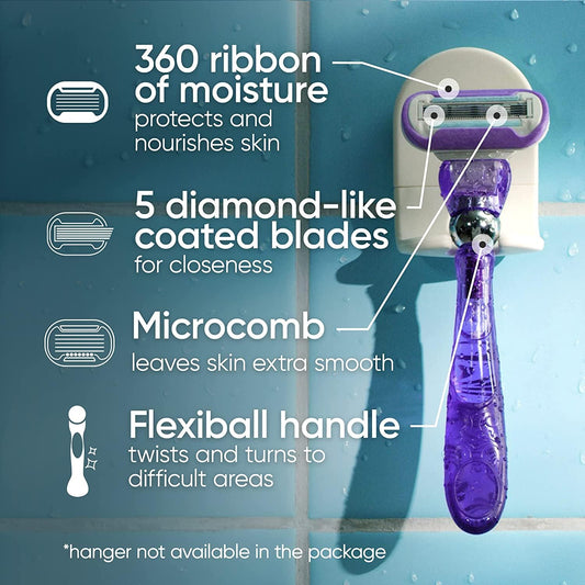Gillette Venus Deluxe Smooth Swirl Women's Razor Handle + 4 Blade Refills, Flexible Handle and Pivoting Head