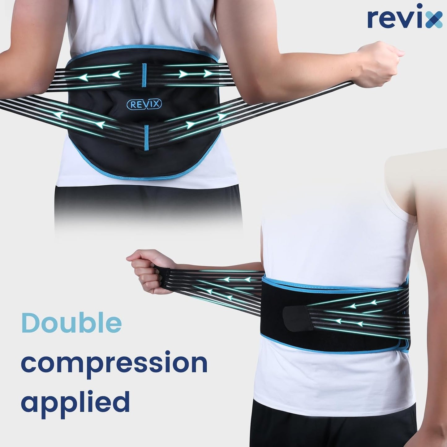 REVIX Large Ice Pack for Back Discomfort Relief with Double Compression, Reusable Gel Lower Back Wrap Ice Brace for Lumbar, Sciatic Nerve, Soft Cold Compress Therapy, Black