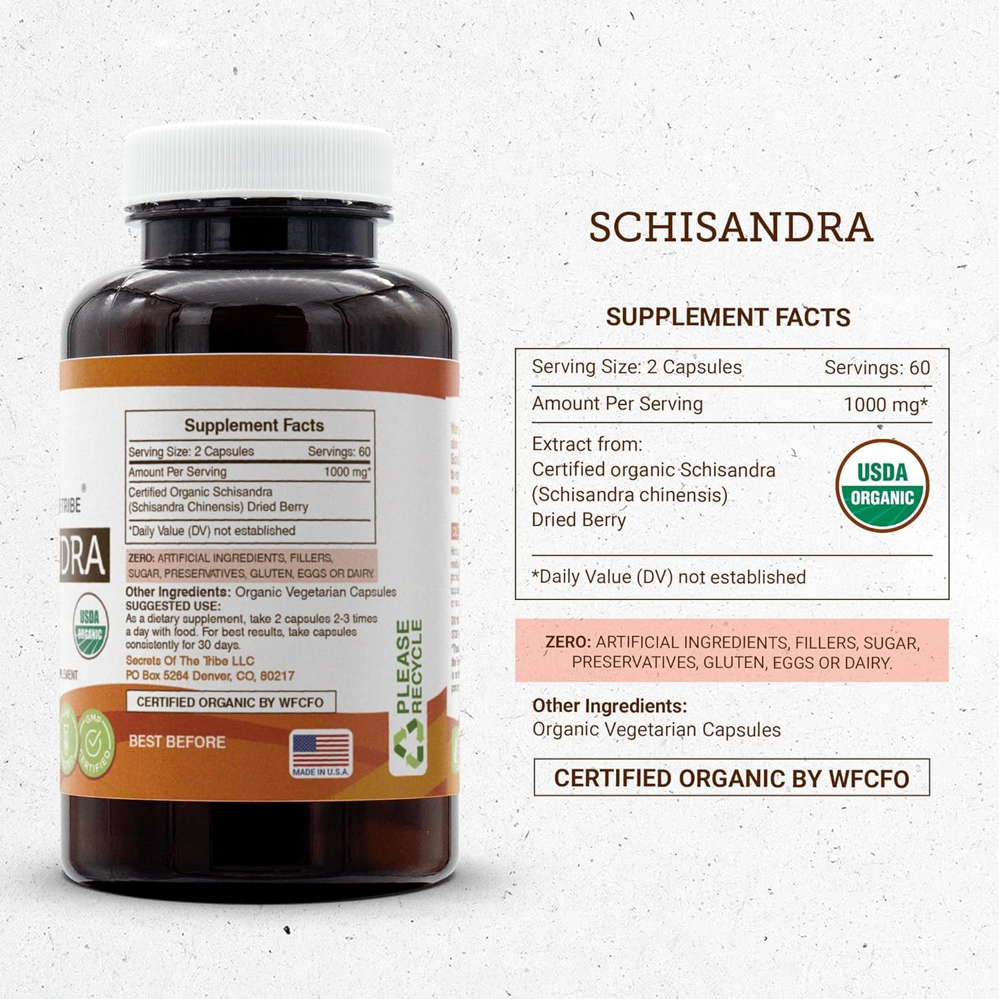 Secrets of the Tribe Schisandra USDA Organic 120 Capsules | Made with Organic Vegetarian Capsules and Organic Schisandra (Schisandra Chinensis) Dried Berry (120 Capsules)