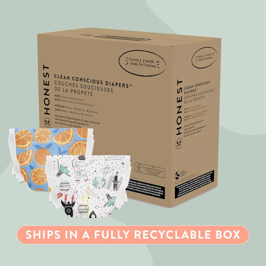 The Honest Company Clean Conscious Diapers | Plant-Based, Sustainable | Space Travel + Orange You Cute | Super Club Box, Size 4 (22-37 lbs), 104 Count