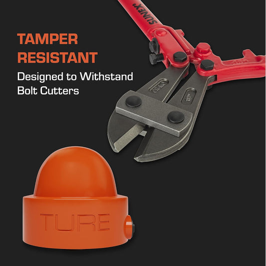 TURE Heavy Duty 2” Trailer Coupler Lock | Tamper Resistant | Hi-Visibility Orange Color (Fits on Select 1-7/8 inch or 2 inch Ball Couplers Only)