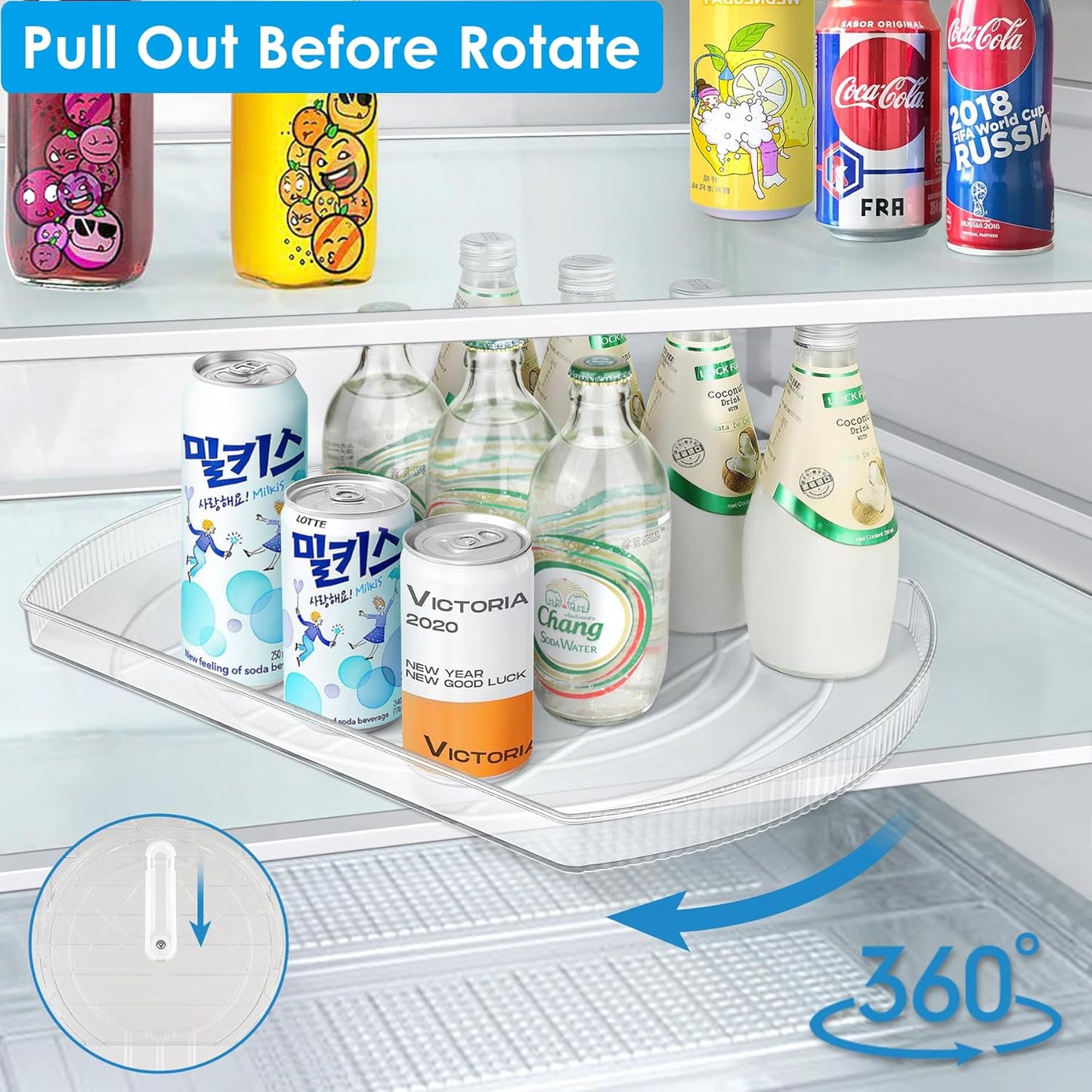 FIRJOY Lazy Susan Turntable for Refrigerator, Square Turntable Organizer for Fridge Cabinet, Pantry, Countertop (15.3" x 11.1" Rectangle 1 Pack - Clear)