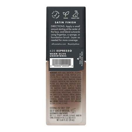 e.l.f. Flawless Satin Foundation, Espresso, 0.68 fl oz