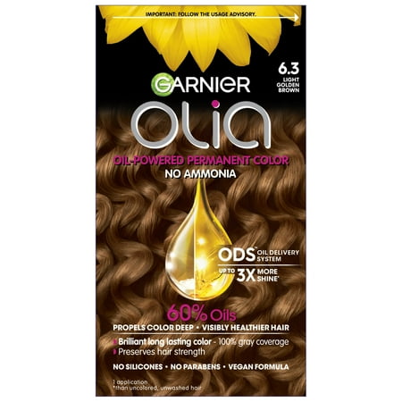 Garnier Olia Oil Powered Permanent Hair Color, 6.3 Light Golden Brown