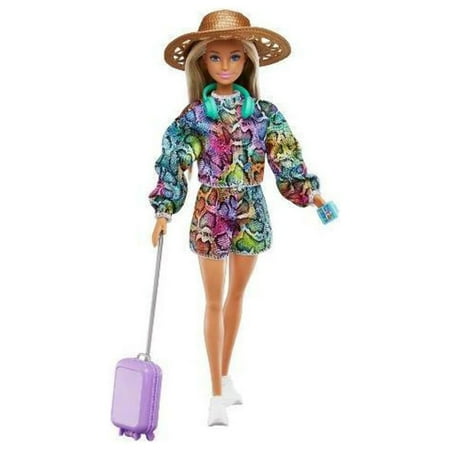 Barbie Holiday Fun Doll (12 Inches), Blonde Highlighted Hair, Travel tote & Summer Accessories, Kids 3 to 7 Years Old