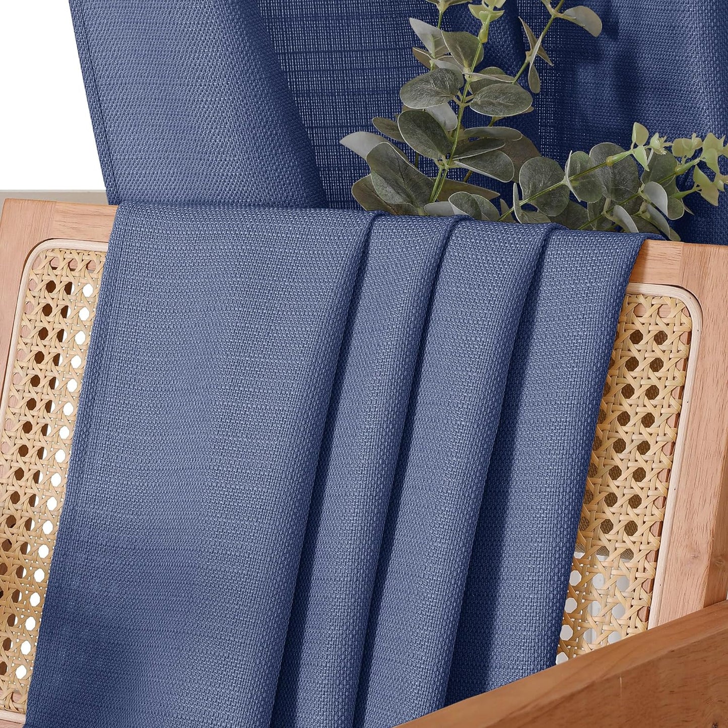 Chyhomenyc Bennet Blue Curtains 84 Inches Long 2 Panels, Faux Linen Textured Semi Sheer Light Filtering Soft Airy Privacy Farmhouse Curtain Drapes for Living Room Bedroom, 40" Wx84 L