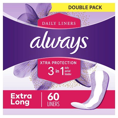 Always Daily Liners with Xtra Protection 3 in 1 Extra Long - 60ct
