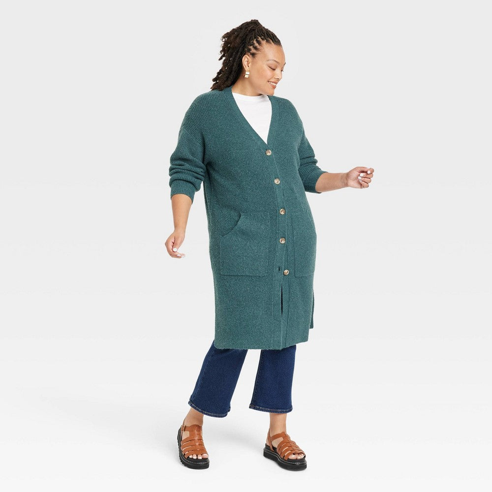 Women's Plus Size Duster Cardigan - Ava & Viv Green 4X