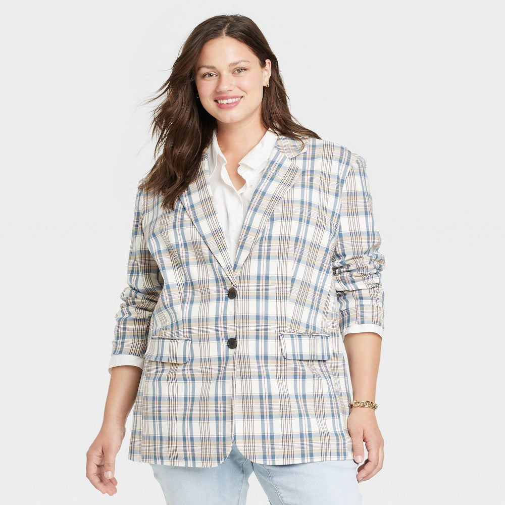Women's Plus Size Blazer Jacket - Ava & Viv Cream X, Ivory