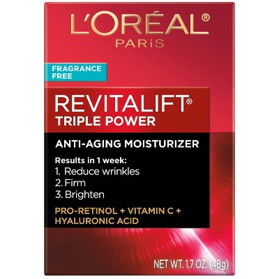 L'Oreal Paris Revitalift Triple Power Fragrance Free Anti-Aging Face Moisturizer - 1.7oz