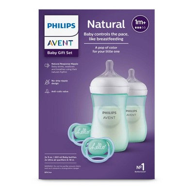 Philips Avent Natural Baby Bottle with Natural Response Nipple Baby Gift Set - Teal - 4pc
